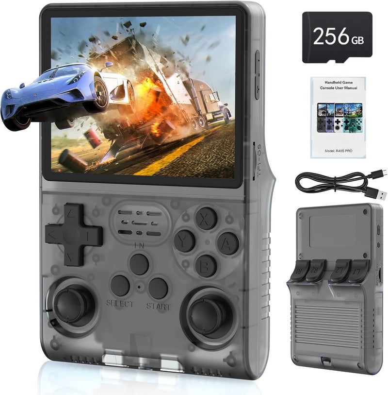 FVBADE [30000 in 1] R40S PRO Handheld Game Console 3.5 inch IPS Screen Mini Retro Console 3800mAh Portable Pocket Arcade 45+ Mainstream Emulator 256G TF Card Transparent.(Black) - Image 1